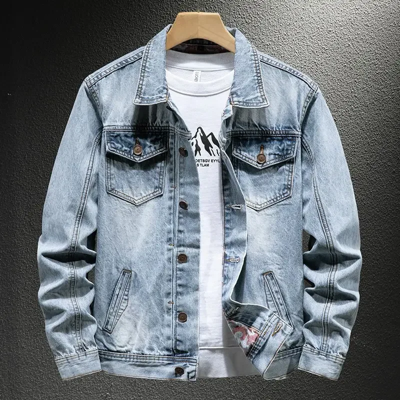 thumbnail image 1 of Abrigo vaquero para hombre, azul, con botones de Corea, entrega rápida, holgado, talla L, chaqueta vaquera informal para hombre, ropa retro japonesa de alta calidad, talla S, 1 of 4