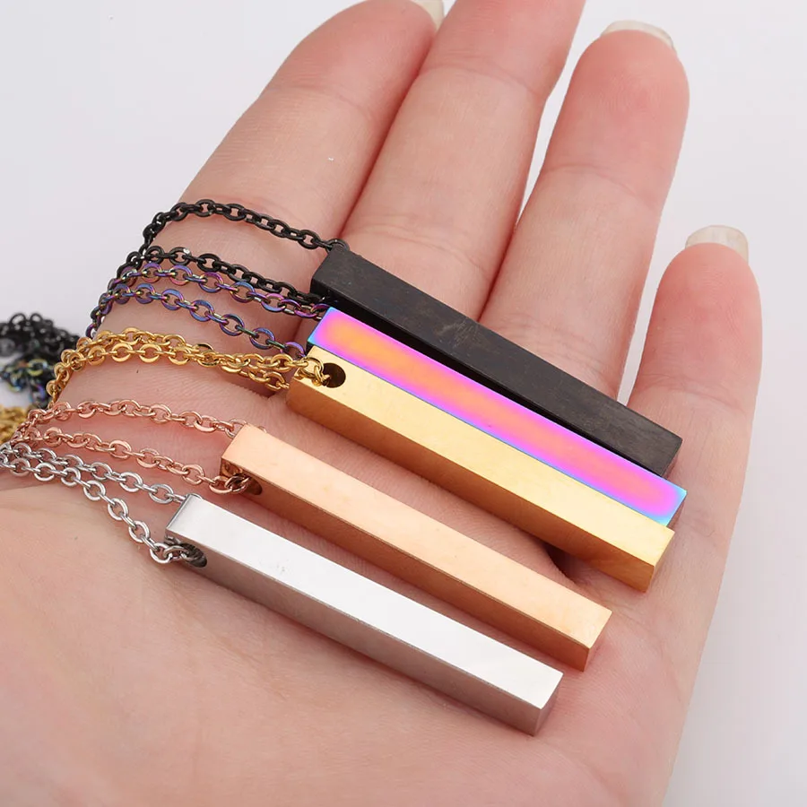 10Pcs 5*40mm 3D Bar Necklace Mirror Polish 316L Stainless Steel Unisex Necklace Jewelry 5 Colors with 45cm Long Chain Best Gifts