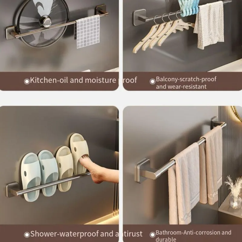 Non-punching Towel Bars Bathroom Accessories Household Aluminium Alloy Wall Mount Multi-function Racks Easy To Install Durable