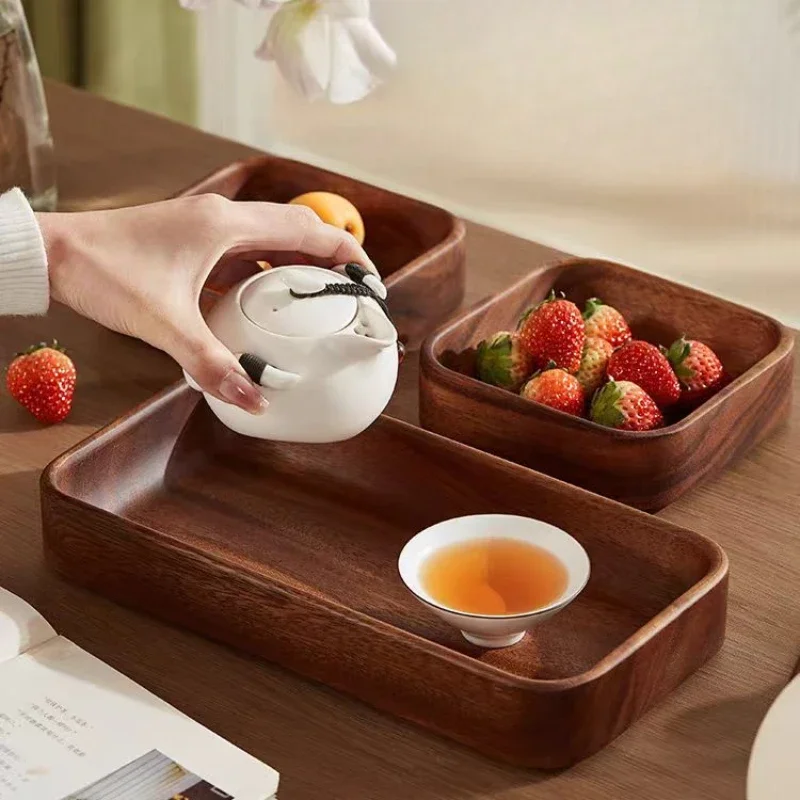 단단한 나무 트레이 아카시아 나무, 프리미엄 쿵푸 차, 작은 트레이, 과일 간식, 견과류, 디저트 접시, 데스크탑 보관 식기