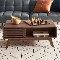 Coffee Table with Storage, Mid Century Modern, Farmhouse Wood Coffee Table for Living Room Fluted (Walnut) 1