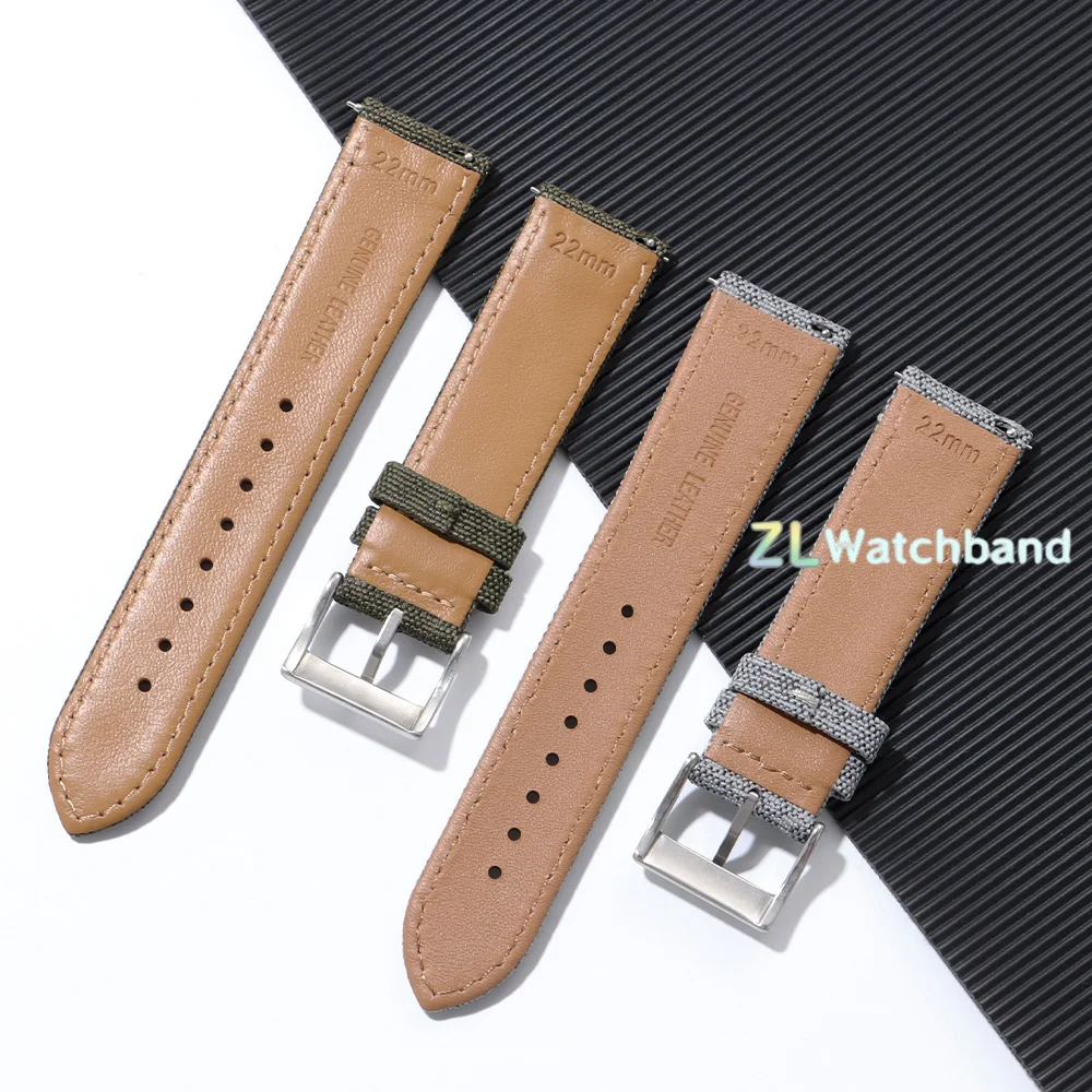 Vintage Gray Nylon and Cowhide Quick Release Watch Strap – Business Style Wristband Accessory