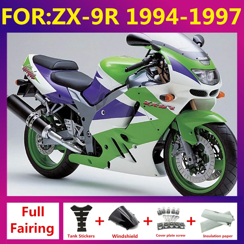 

fairings Kit fit For KAWASAKI NINJA ZX 9R 9 R ZX9R 94 95 96 97 ZX-9r 1994 1995 1996 1997 full Fairing set green white