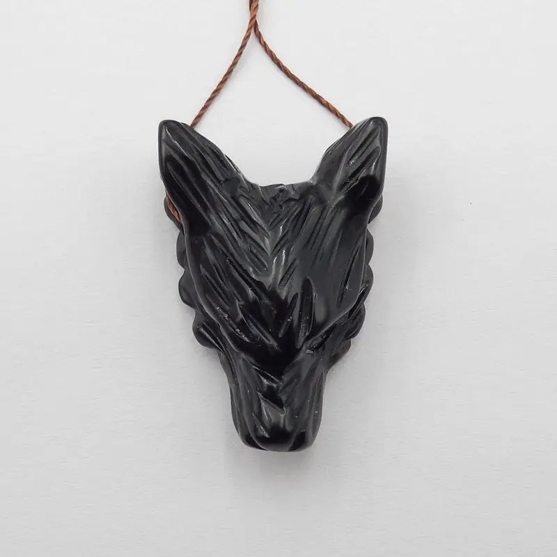 Hot Natural Stone Obsidian Handmade Wolf Head Fashion Pendant Bead Necklace Accessories 37x26x14mm 11g