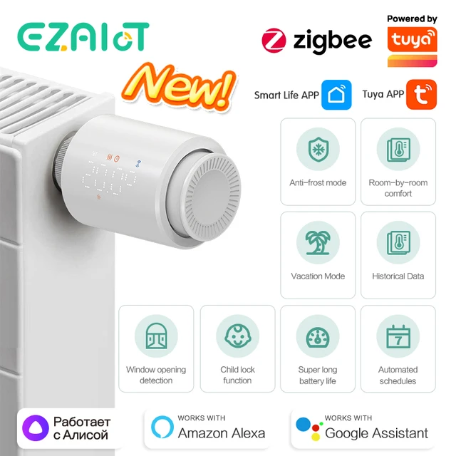 หัววาล์วหม้อน้ำควบคุมอุณหภูมิ ZigBee อัจฉริยะ TRV ตั้งโปรแกรมได้ Tuya รีโมทควบคุมอุณหภูมิด้วยเสียง Alexa Google Home 1