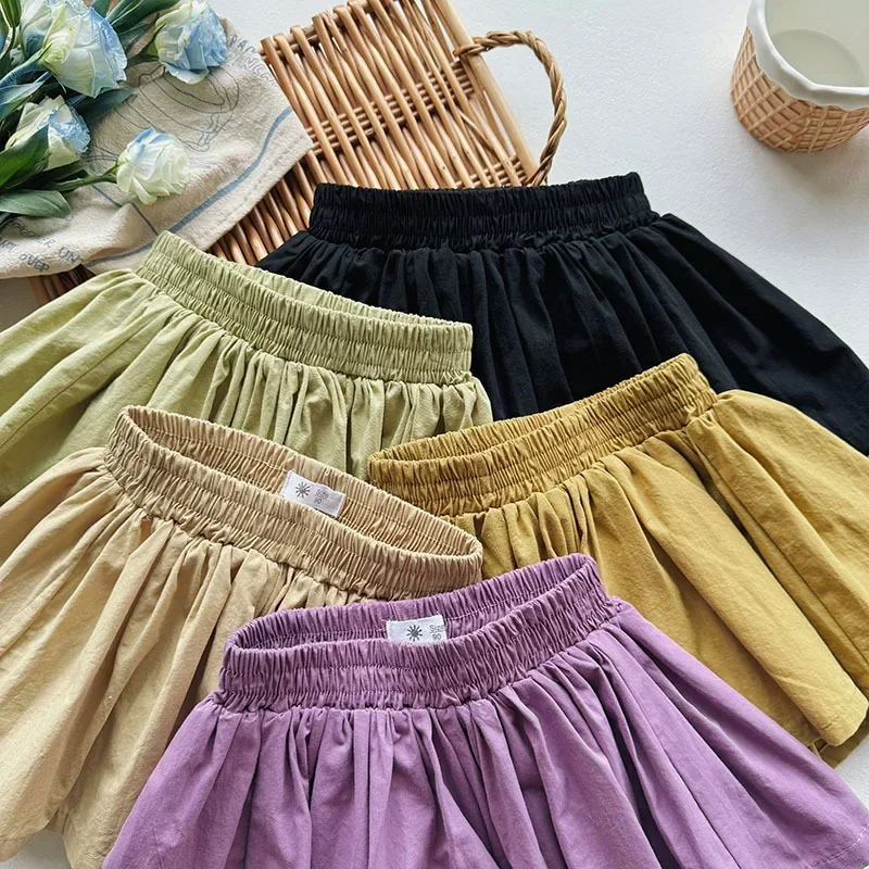 Baby Girls Shorts Skirts Summer Casual Pleated Elasticity Waist Shorts Kids Clothing Solid Color Kawaii Children Pants
