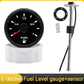 52mm Fuel Level Gauge + 0-190 ohm Fuel Float Sensor 7 Color Light Oil Tank Meter Indicator For Car Boat Marine RV Yacht 1