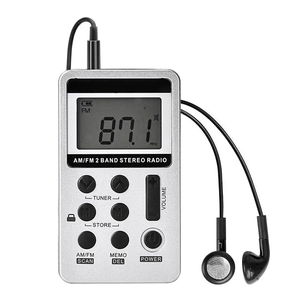 Portable Radio Mini Pocket Radio Headphone USB Rechargeable AM/FM Full Band For Outdoor Cycling GYM Running Walking