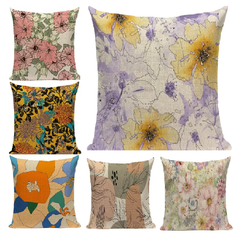 

Printed Pillowcase Home Decor Vintage Pillow Cover Autumn Home Colorful Flower Cushion Cover for Children's Room Decorative F894