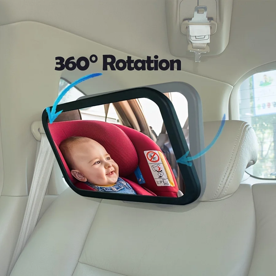 Crash-tested and certified shatterproof 360-degree rotating baby car rearview mirror for rear-facing babies