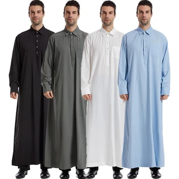 Muslim Men Thobe Jubba Eid Ramadan Traditional Dishdasha Thoub Islam Abaya Dress Long Robe Thawb Dubai Saudi Clothes Middle East