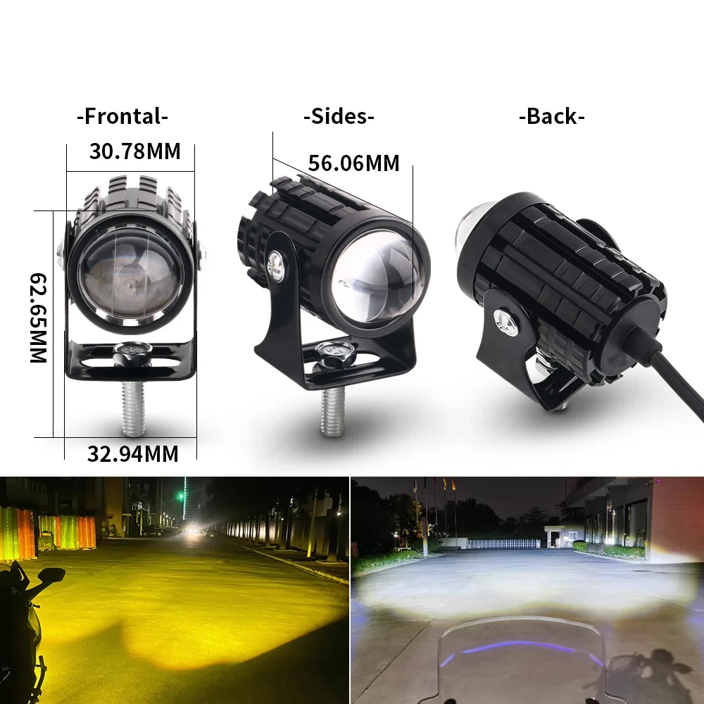 Motorcycle LED Headlight Dual Color Universal Spotlights Fog Light Mini Driving Light 24/12V For Truck Moto Trailer ATV Scooter