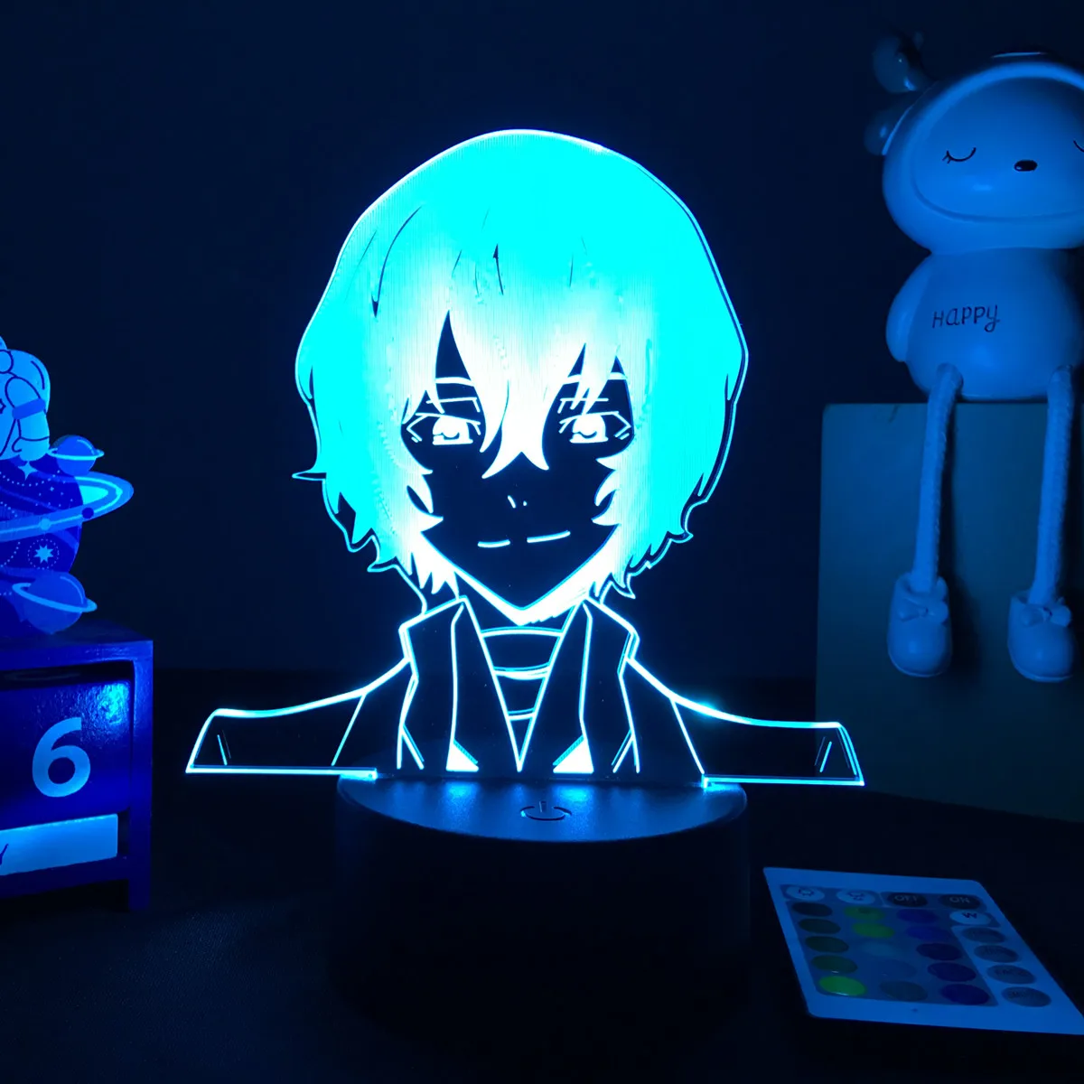 3D LED 램프 애니메이션 분고 길 잃은 개 야간 조명 Ranpo 그림 침실 장식 야간 조명 생일 선물 룸 장식
