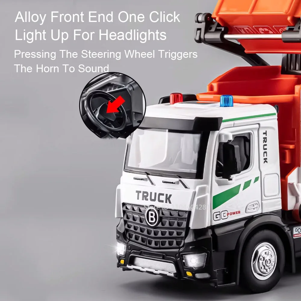 1:18 Electric Diecast Sanitation Vehicle Toy with Lights & Sound - Educational Garbage Truck Toy