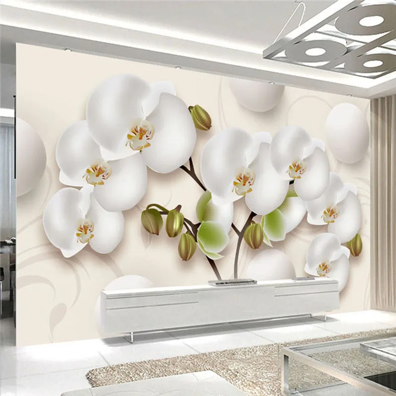 Stereo Orchid Papel de Parede Flores Brancas Foto Murais Sala de Estar tv Sofá Pano de Fundo Home Decor Mural 3d 3d hd