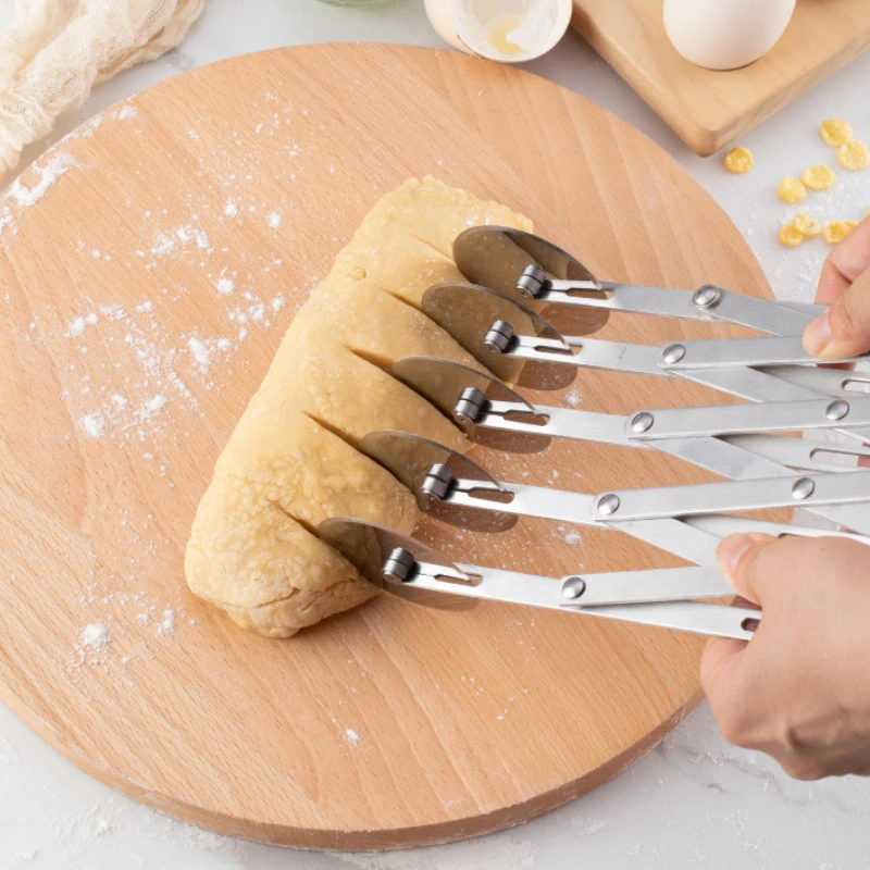 Juome 5 Wheel Pastry Cutter Stainless Pizza Slicer Multi-Round Dough Cutter Roller Cookie Pastry Knife Divider with Handle