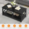 Wood 2-Tier Black Coffee Table with Storage Shelf for Living Room, X Design Accent Cocktail Table, Easy Assembly Home Furniture 5