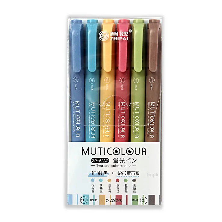 蛍光ペン,レトロ,双頭,マーカー,ヴィンテージ,学生向け,文房具,24/6色