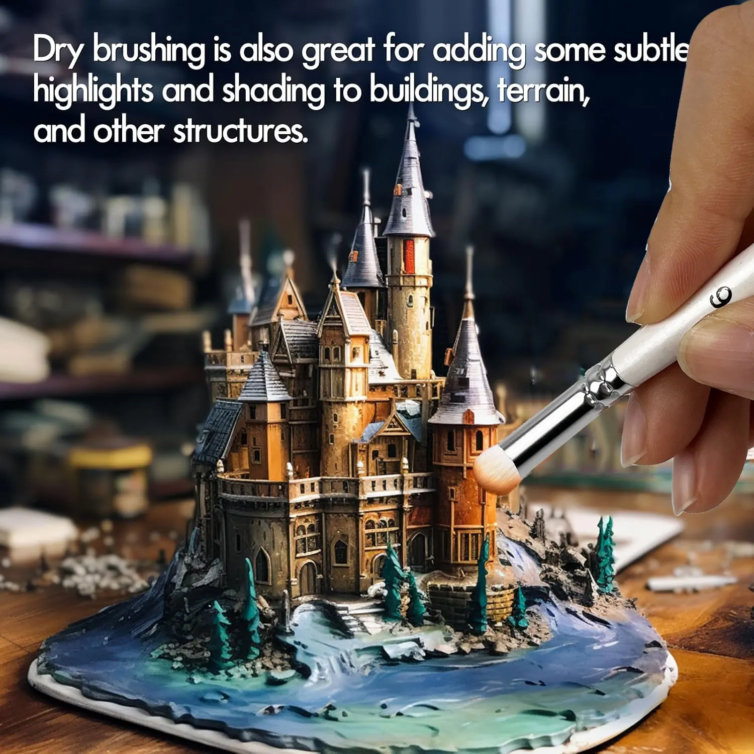 마이크로 드라이브러쉬 14개 세트, 세밀한 디테일 페인트 브러쉬, 나무 손잡이, 시타델 발레호 DND 미니어처 아크릴 수채화 공예용