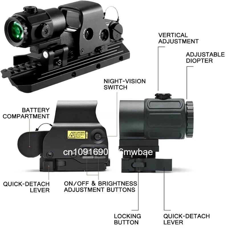E0TECH 558 Holographic Collimator Red Dot Sight G43/G33 3X G45 5X Magnifier Airsfot Hunting Gear W/20mm Rail Mounts & QD Lever