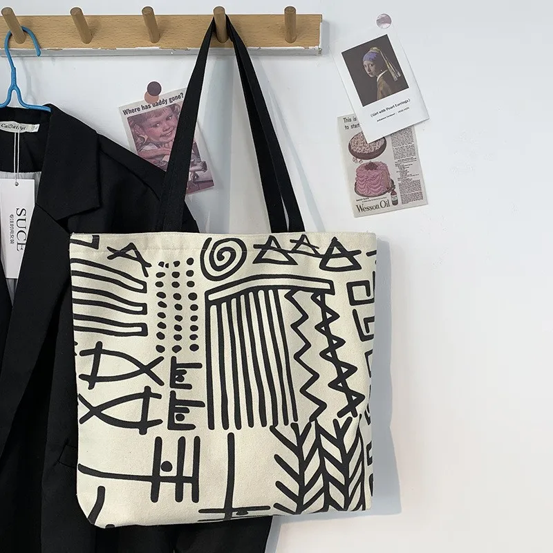 New Simple Design Canvas Bag for Women Single Shoulder Students Class Zipper Handbag Shopping Tote