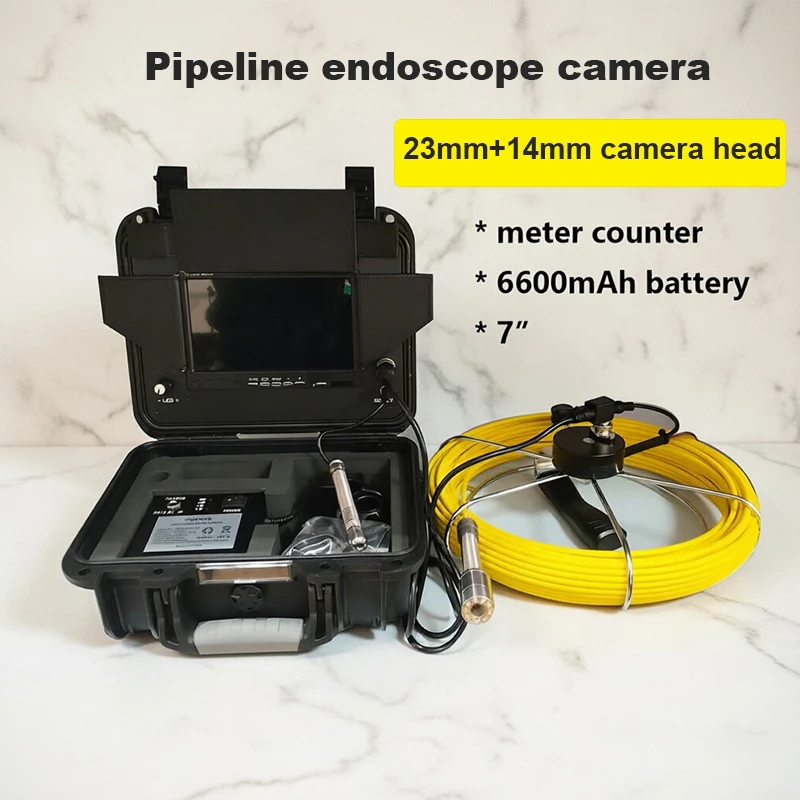 512Hz Self Leveling 23mm 14mm Camera IP68 Meter Counter 7"Monitor Pipeline Sewer Industrial Endoscope Video Camera 5.2mm Cable 2