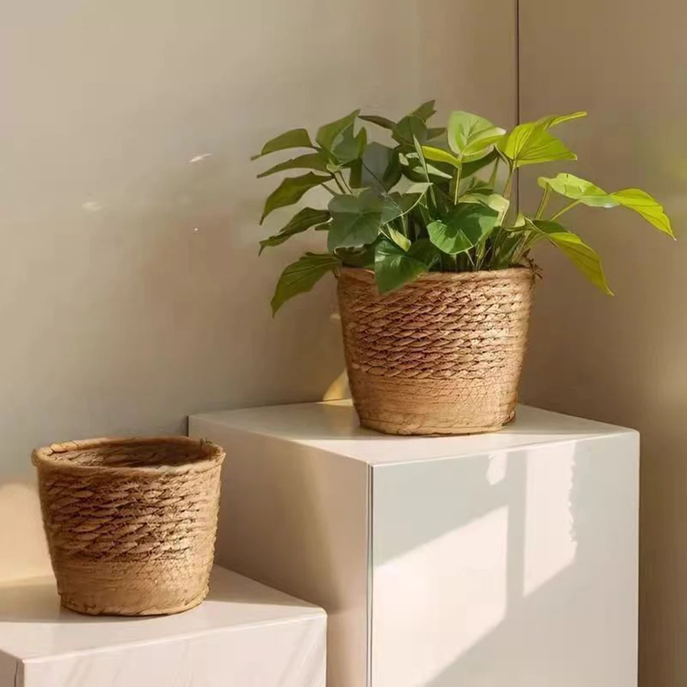 Multi Functional Storage Basket Seaweed Woven Flower Pot Rattan Woven Plant Green Plant Cover Pot Home Decoration Flower Pot Flo 2