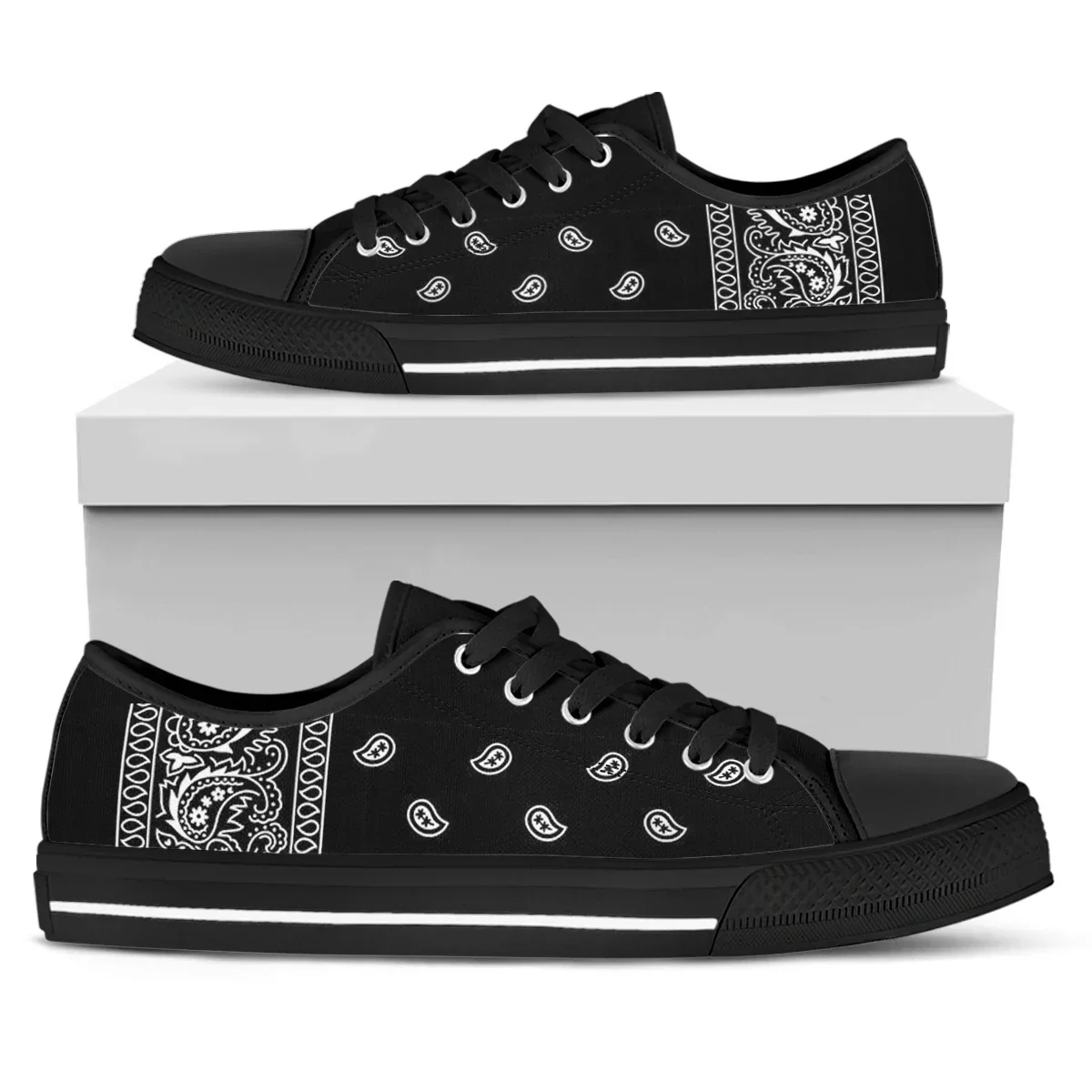 Black White Red Blue Bandana Paisley Womens Sneakers Flat Shoes High Quality Gifts Art Her Fashion Casual Footwear