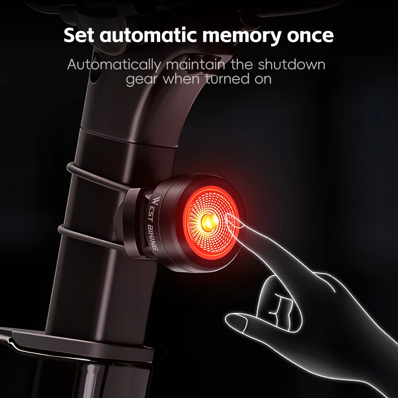 WEST BIKING Magnetic Bike Tail Light 5 Modes Waterproof Mini Smart Sensor Bicycle Rear Light for Night Riding MTB Bike Light