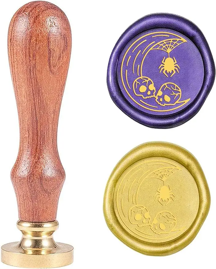 

1PC Skull Wax Seal Stamp Halloween Sealing Wax Stamps Spider 25mm Retro Vintage Removable Brass Stamp Head with Wood Handle