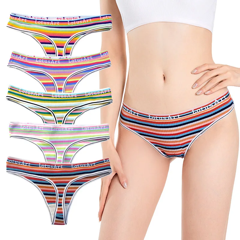 1pcs Cotton Women's Thongs Panties Sports Breathable Low Waist Underwear Lingerie Sexy Bikini Female Colorful Striped G-String women panties,female underwear,cotton panties,womens underwear