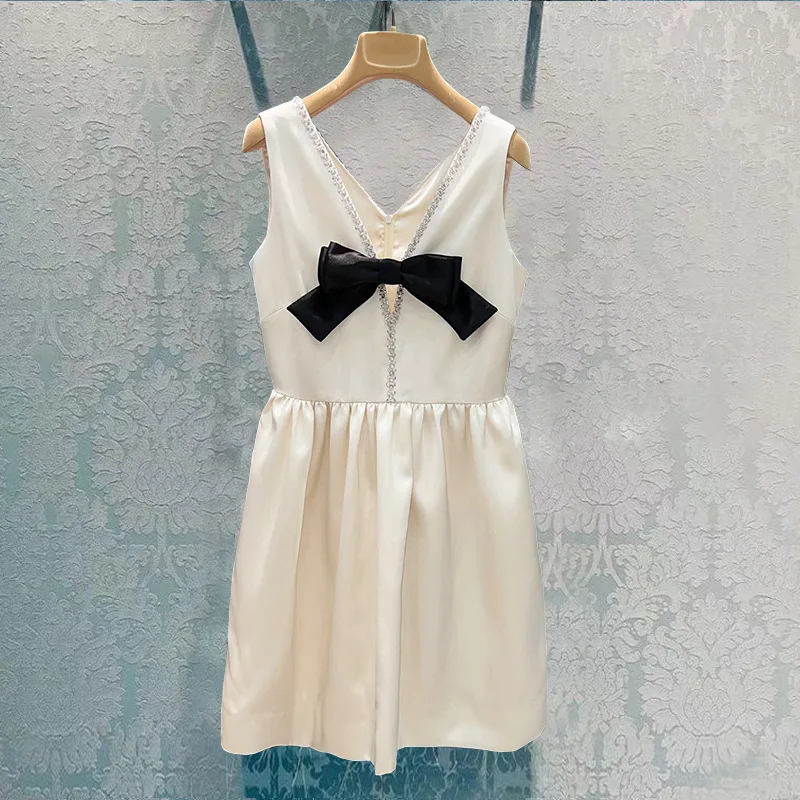 

Miu Deep V Sexy Suspender Dress Diamond Sweet Elegant Dress Bow Princess Doll Dress Summer with Tag