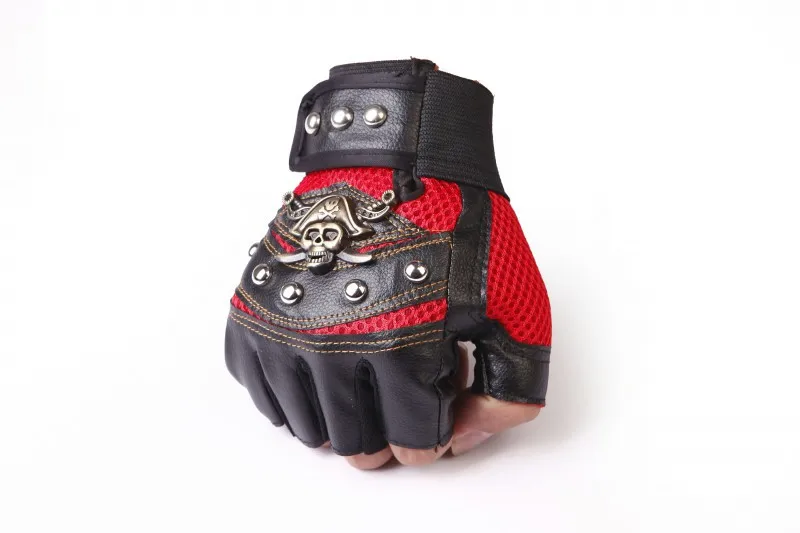 Skulls Rivet PU Leather Fingerless Gloves Men Women Fashion Hip Hop Women's Gym Punk Gloves Half Finger Men's Fingerless Gym Gloves Half Finger Gloves Fingerless Gloves Leather Gloves Sports Gloves Gym Gloves Male Gloves