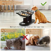 3-Tier Elevated Cat Bowl with Support Stands Wood & Stainless Steel Adjustable 15-Degree Angle Stand Slanted Pet Food Bowl 4