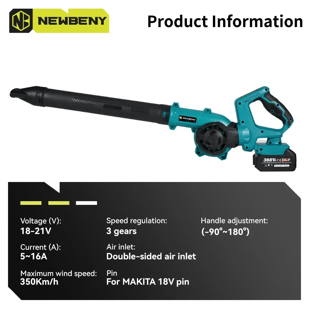 NEWBENY Cordless Electric Blower 270° Rotation Adjustment 3 Gears Leaf Vacuum Dust Snow Cleannig Tools For Makita 18V Battery 3