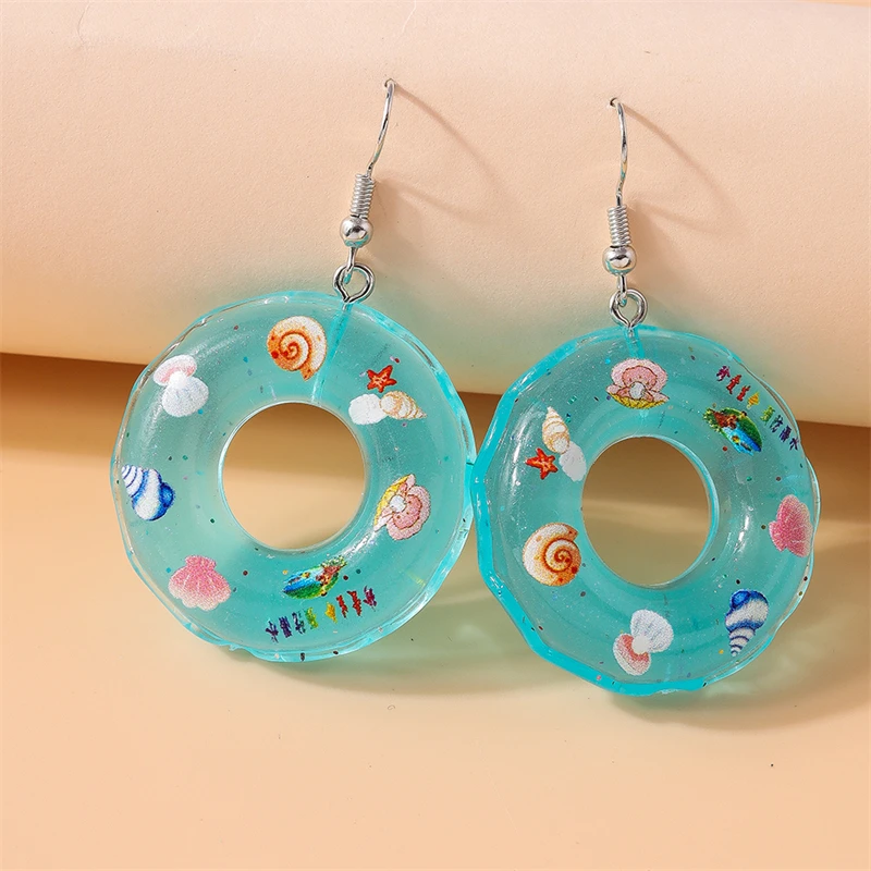 Women Girls Drop Earrings Fashion Candy Color Resin Swim Ring Party Festival Jewelry Gifts