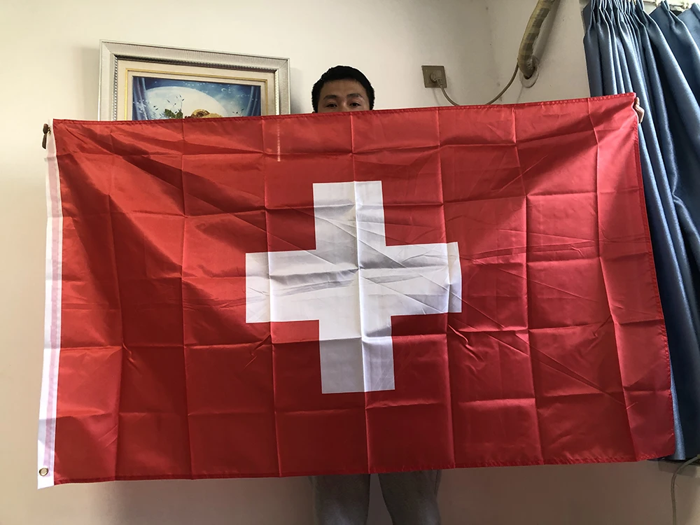 Drapeau de Ciel Suisse en Polyester, Grande Bannière Suspendue de 3x5 Pieds, 90x150cm, pour Décoration, Livraison Gratuite