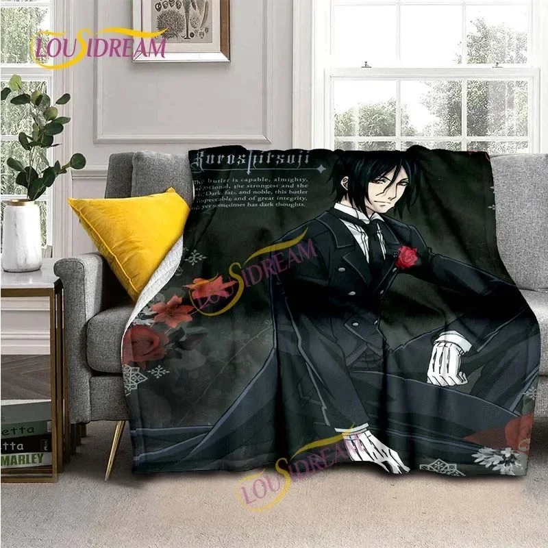 Black Butler Animation Flannel Blanket, Comfortable, Household Picnic Blanket, Suitable for All Seasons 4