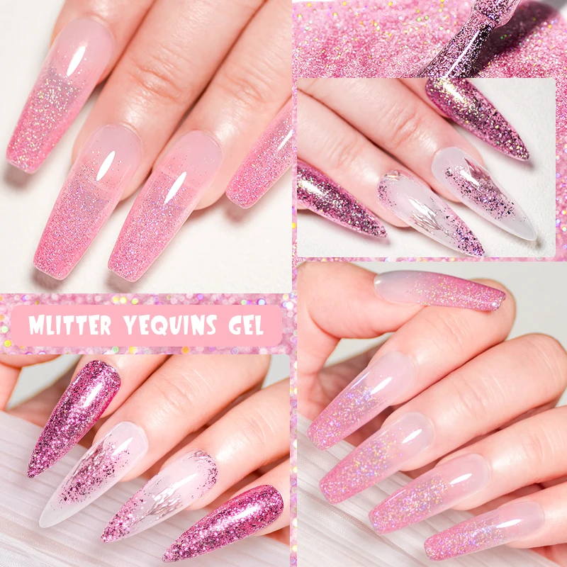 6PCS White Glitter Nail Polish Gel Set Popular Colors Autumn Semi Permanent Soak Off UV Nail Art Manicure Varnish Supplies Kit 6