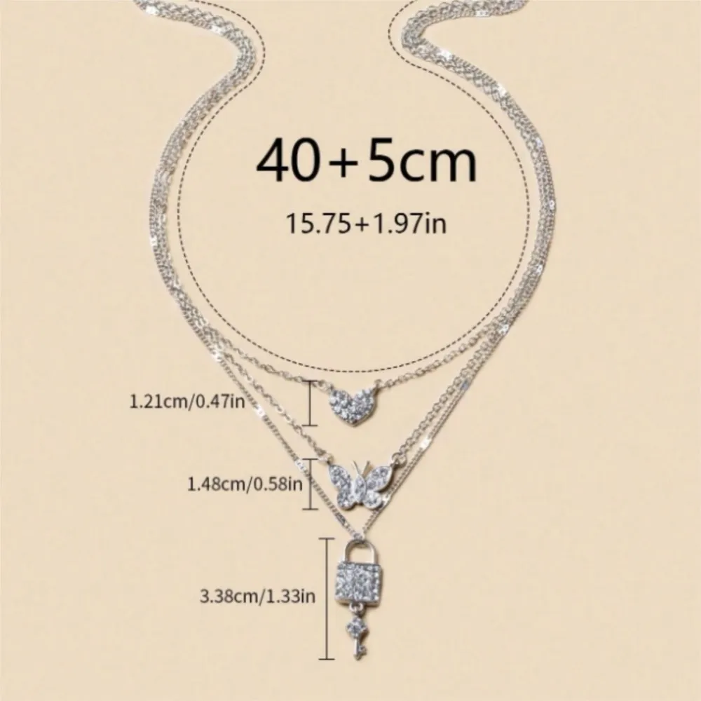 Multi Layered Rhinestone Lock Heart Pendant Necklace for Women Stylish Collarbone Chain Necklaces Jewelry Gifts