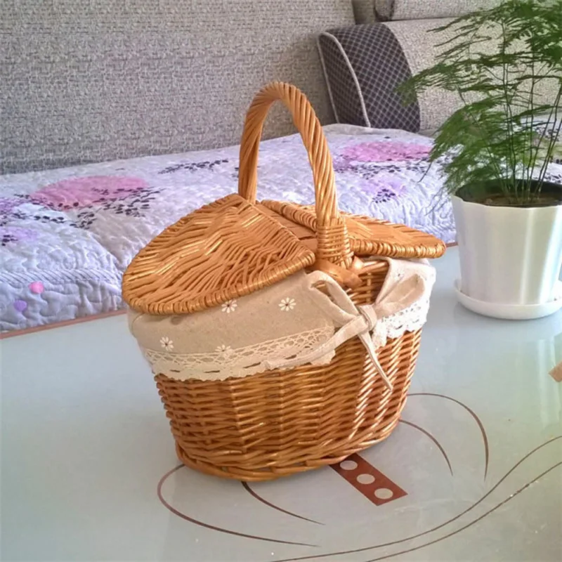 Description Picture 4 of itemOutdoor Picnic Camping Storage Basket Handwoven Wicker Storage Basket Bread Fruit Breakfast Flower Display Box Kitchen Organizer