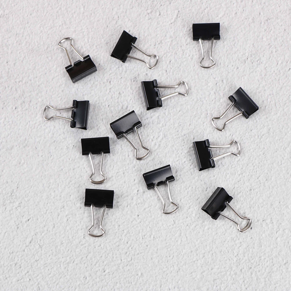 

12Pcs Black Metal Binder Clips File Paper Clip Photo Stationary Office Supplies