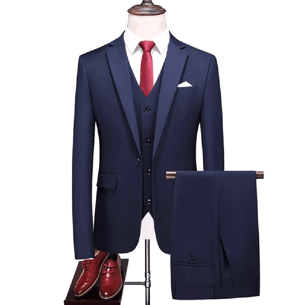 New Men Suits Sky Blue Notch Lapel One Button Linen Blazer Fashion and Elegant Suits for Men Business Wedding Slim 3 Piece