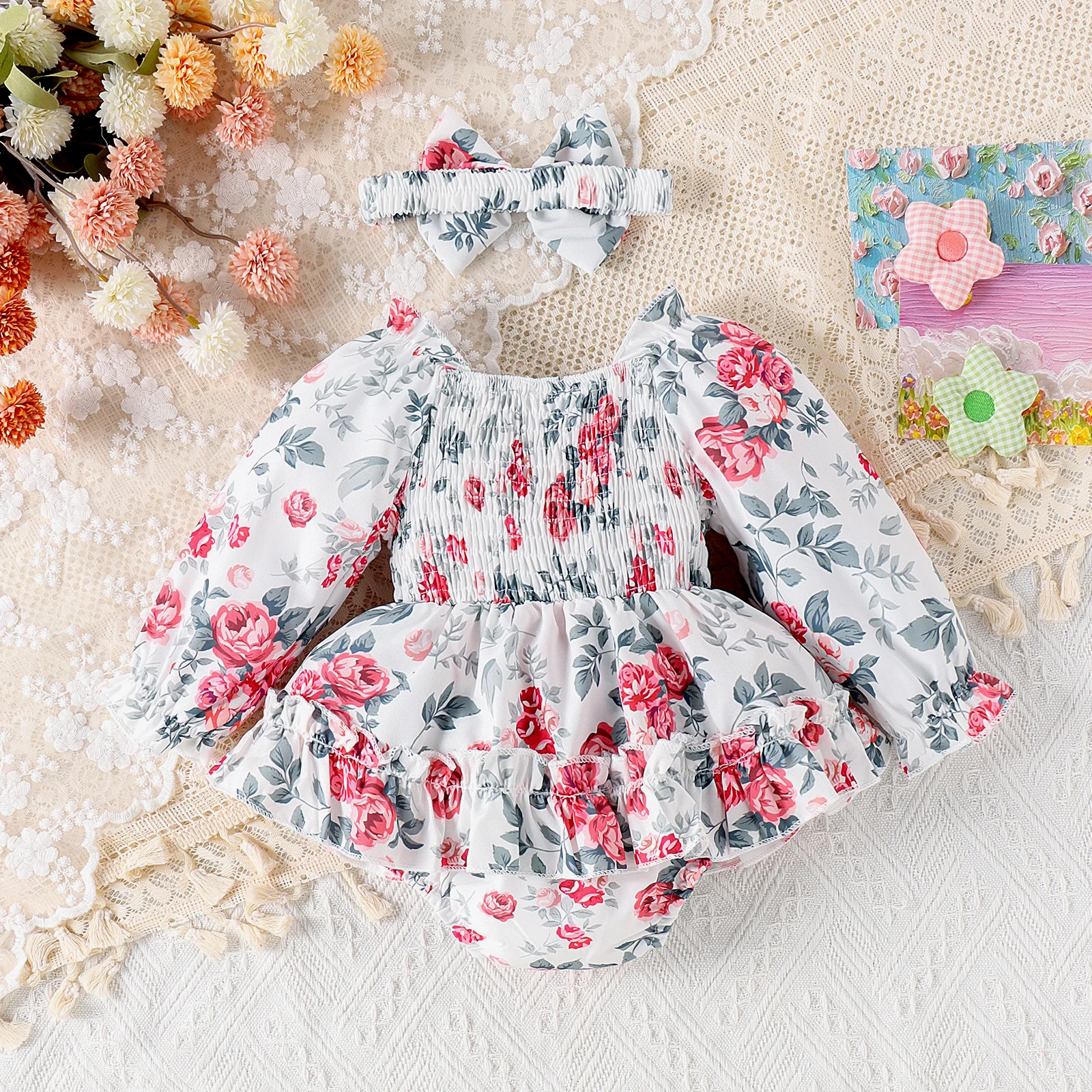 Baby Girl Printed Dress & Headband Set 2