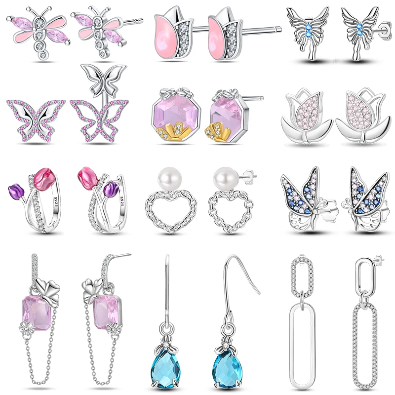2024 New Springs Earrings For Women 925 Silver Color Pearl Zircon Flowers Butterfly Earrings Fine Engagement Anniversary Jewelry