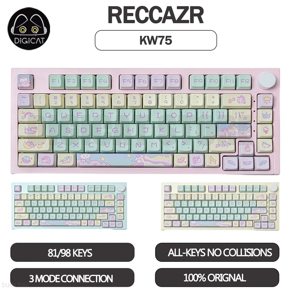 

RECCAZR KW75 Mechanical Keyboard 81 Keys 3 Mode USB/2.4G/Bluetooth Wireless Keyboard PBT For Win/Mac OS/iOS Office Keyboard Gift