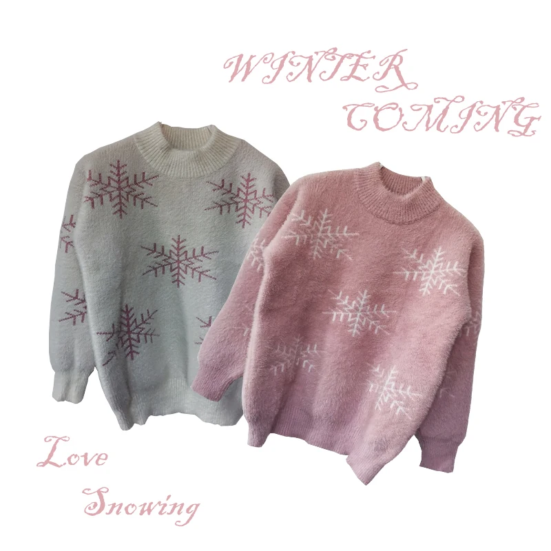 

sweater свитер оверсайз свитер для девочек одежда для подростков Бархатный свитер для девочек 2022 Бесплатная доставка зимняя одежда вязаный плотный пуловер с оленем для Снега Рождественский теплый детский