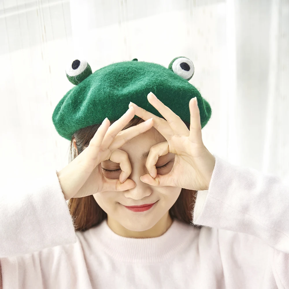 Handmade Wool Felt Frog Eye Hat Novel 