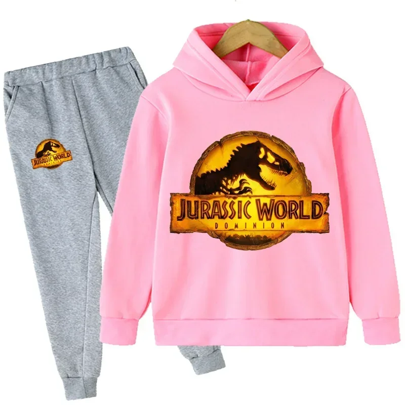 thumbnail image 1 of Conjunto de 2 piezas de sudadera y pantalón con estampado de dibujos animados de dinosaurios de Jurassic World para niños y niñas, moda de otoño y primavera, 1 of 5