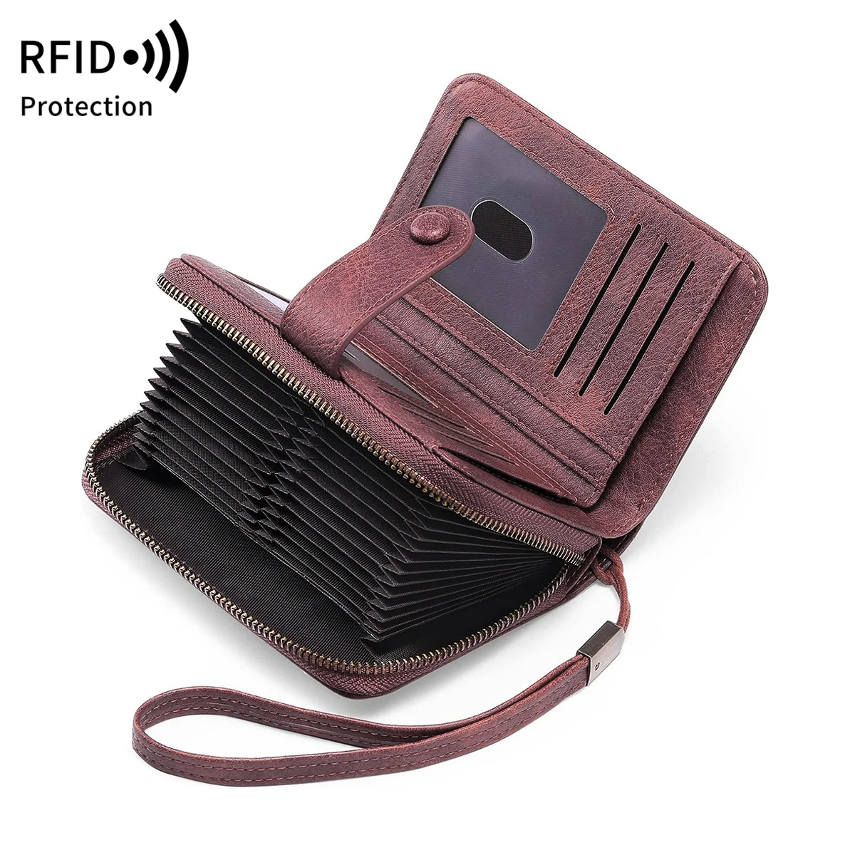MIYIN Retro Große Kapazität RFID Geschirmte Damen Kurze Brieftasche Multi Card Slot Orgel Kreditkarte Tasche Multifunktionale Null Brieftasche – Detail 14